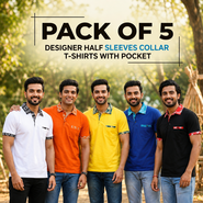 Pack of 5 Designer Half Sleeves Collar T-Shirts With Pocket (5PT30)